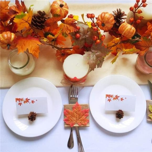 2 Pack Fall Maple Leaf Garland - 6ft/Piece Artificial Berries Sunflower Pumpkin - Picture 2 of 7